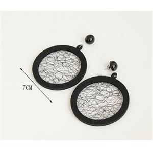 Fashion Black Gem with Big Circle and Mesh Decoration Earrings J18389