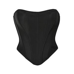 Sexy Black Underbust Corset,Sexy Black Overlay Underbust Corset,Gothic Corset, Retro Fantasies Black Backless Strapless Plastic Bones Zipper Underbust Corset#N22678