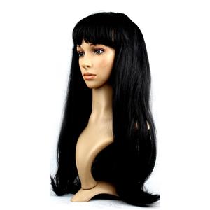 Fashion Black Long Straight Wig, Black Straight Bangs Long Wig, Sexy Masquerade Straight Hair Wig, Fashion Party Long Straight Wig, Long Straight Hair Cosplay Wig, #MS16112