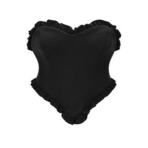 Retro Sexy Black Backless Strapless 5 Plastic Bones Lace-up Underbust Corset N22912