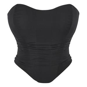 Women's Vintage Strapless Open Back Boned Mesh Bustier Zip Back Corset Bodyshaper Crop Top N23504