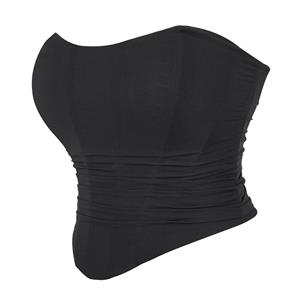 Women's Vintage Strapless Open Back Boned Mesh Bustier Zip Back Corset Bodyshaper Crop Top N23504