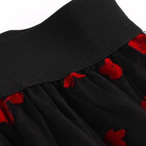Fashion Black Victorian Gothic Mesh Double Layered Elastic Band High Waist Skirt N23036