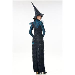 Fashion Black Witch Ruffle Maxi Dress Adult Halloween Cosplay Costume N18010