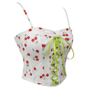 Women's Fashion Blouse Vintage Style Cherry Print Corset Top N23737