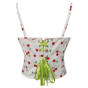 Women's Fashion Blouse Vintage Style Cherry Print Corset Top N23737