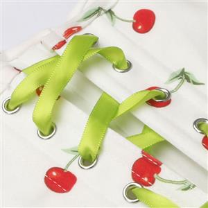 Women's Fashion Blouse Vintage Style Cherry Print Corset Top N23737