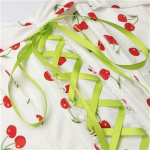 Women's Fashion Blouse Vintage Style Cherry Print Corset Top N23737