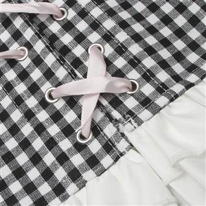 Vintage-Style Gingham Corset Top with Lace Trim - Women's Fashion Blouse N23749