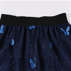 Fashion Blue Victorian Gothic Mesh Double Layered Elastic Band High Waist Skirt N23034