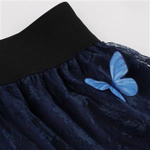 Fashion Blue Victorian Gothic Mesh Double Layered Elastic Band High Waist Skirt N23034