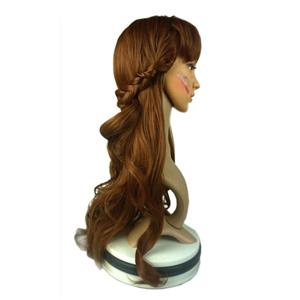 Women's Fashion Brown Big Wave Bangs Anna Cosplay Wig Long Curly Hair With Braids MS20903