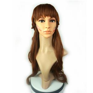 Women's Fashion Brown Big Wave Bangs Anna Cosplay Wig Long Curly Hair With Braids MS20903