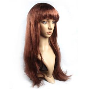 Fashion Brown Long Straight Wig, Brown Straight Bangs Long Wig, Sexy Masquerade Straight Hair Wig, Fashion Party Long Straight Wig, Long Straight Hair Cosplay Wig, #MS16122