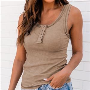 Fashion Button Embellished Sleeveless Vest Summer Casual Elastic Slim Fit Knitted Tank Top N21665