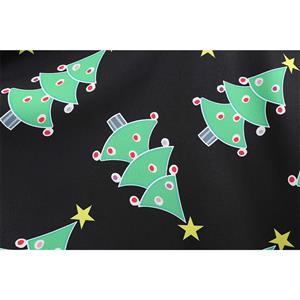 Fashion Christmas Tree Print Round Neckline Long Sleeve Belted Swing Dress N19631