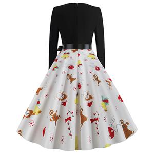 Fashion Christmas Gingerbread Long Sleeves Round Neckline Belted Midi Dress N19628