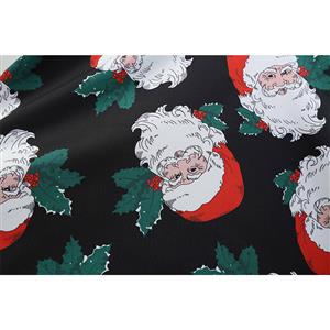 Fashion Santa Claus Pattern Splice Long Sleeve High Waist Belted Christmas Midi Dress N19637