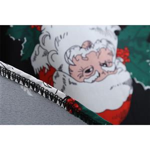 Fashion Santa Claus Pattern Splice Long Sleeve High Waist Belted Christmas Midi Dress N19637