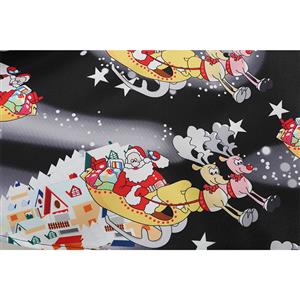 Fashion Santa Claus Print Long Sleeve Round Neckline Belted Christmas Swing Dress N19630