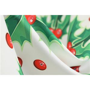 Fashion Cherry Pattern Splice Long Sleeves Round-Neck High Waist Christmas Swing Dress N19632