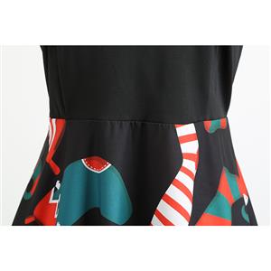 Fashion Christmas Socks Pattern Splice Long Sleeves Round-Neck High Waist Swing Dress N19633