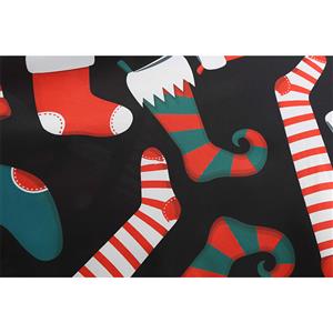Fashion Christmas Socks Pattern Splice Long Sleeves Round-Neck High Waist Swing Dress N19633