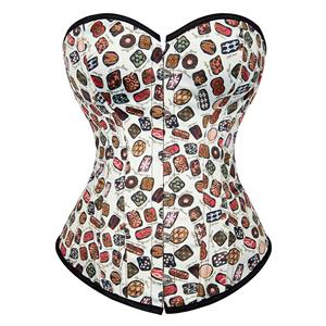 Fashion 12 Plastic Boned Dessert Print Waist Cincher Strapless Body Shaper Overbust Corset N21826