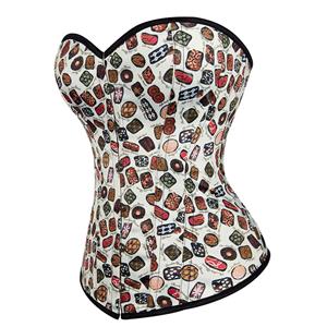 Fashion 12 Plastic Boned Dessert Print Waist Cincher Strapless Body Shaper Overbust Corset N21826