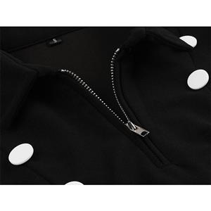 Vintage Double-breasted Lapel Front Zipper Long Sleeve High Waist Midi Dress N20054