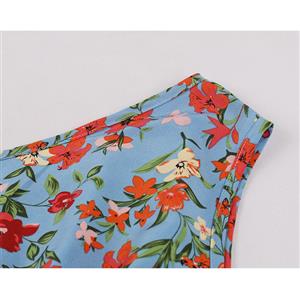 Fashion Floral Print One-shoulder Sleeveless Elastic Waist Summer Daily Casual Top N22129