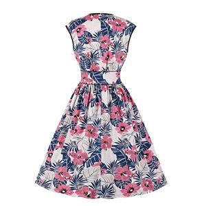 Fashion Floral Print Round Neck Sleeveless High Waist Cocktail Party Swing Dress N20953