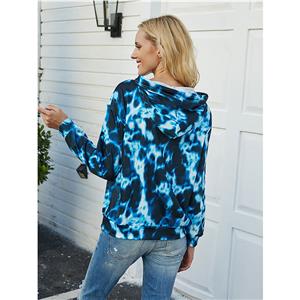 Fashion Women's Blue Print Long Sleeve Pullover Hoodie Drawstring T-shirt Tops N20625