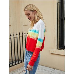 Fashion Women's Tie-dye Print Gradient Round Neck Long Sleeve T-shirt Pullover Blouses N20627