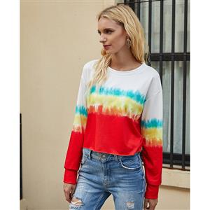 Fashion Women's Tie-dye Print Gradient Round Neck Long Sleeve T-shirt Pullover Blouses N20627