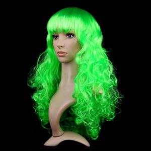 Fashion Long Wave Wig, Green Bangs Small Wave Wig, Sexy Masquerade Small Wave Wig, Fashion Party Long Wave Wig, Cosplay Long Green Wave Wig, #MS16087