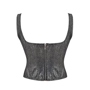 Retro Fantasies Grey Backless Wide Straps 11 Plastic Bones Zipper Underbust Corset N22680