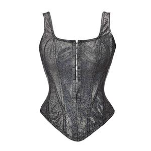 Sexy Grey Underbust Corset,Sexy Grey Overlay Underbust Corset,Gothic Corset, Retro Fantasies Grey Backless Wide Straps 11 Plastic Bones Zipper Underbust Corset,#N22680