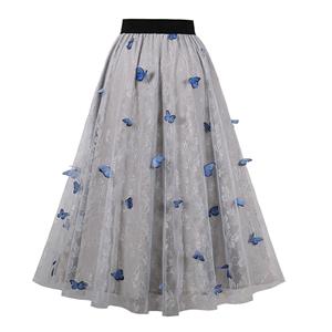 Fashion Grey Victorian Gothic Mesh Double Layered Elastic Band High Waist Skirt N23035