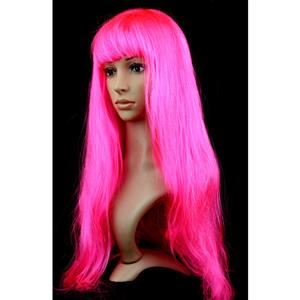 Fashion Hot-Pink Long Straight Wig, Hot-Pink Straight Bangs Long Wig, Sexy Masquerade Straight Hair Wig, Fashion Party Long Straight Wig, Long Straight Hair Cosplay Wig, #MS16118