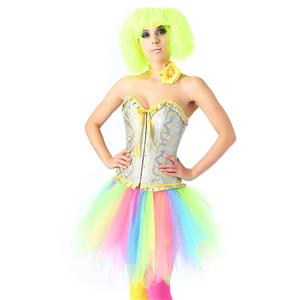 Fashion Jacquard Ruffles Busk Closure Overbust Corset High-waisted Tulle Skirt Candy Sets N20220