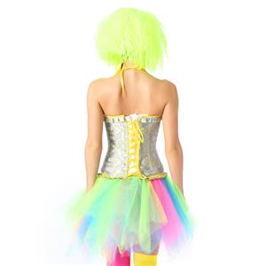 Fashion Jacquard Ruffles Busk Closure Overbust Corset High-waisted Tulle Skirt Candy Sets N20220