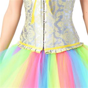 Fashion Jacquard Ruffles Busk Closure Overbust Corset High-waisted Tulle Skirt Candy Sets N20220