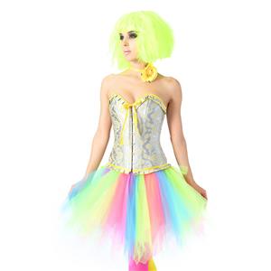 Fashion Jacquard Ruffles Busk Closure Overbust Corset High-waisted Tulle Skirt Candy Sets N20220