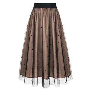 Fashion Khaki Victorian Gothic Mesh Double Layered Elastic Band High Waist Skirt N23509