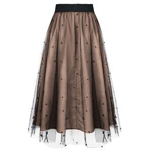 Fashion Khaki Victorian Gothic Mesh Double Layered Elastic Band High Waist Skirt N23509