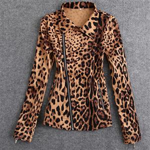 Women's Wind Coat, Winter Coats for Women, Short Jacket for Women, Fashion Leopard Jacket with Zipper, #N11871