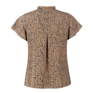 Fashion Leopard Scalloped Tie Collar Flutter Sleeves Loose Waist Daily Casual Blouse Top N22123