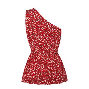 Fashion Floral Print One-shoulder Sleeveless Elastic Waist Summer Daily Casual Top N22127