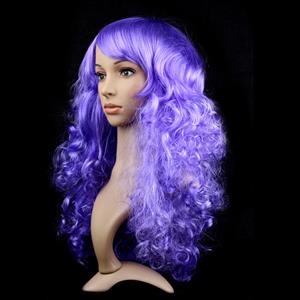Fashion Long Wave Wig, Light-Purple Bangs Small Wave Wig, Sexy Masquerade Small Wave Wig, Fashion Party Long Wave Wig, Cosplay Long Light-Purple Wave Wig, #MS16089